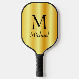 Custom Monogram Elegant Faux Gold Double Sided Pickleball Paddle