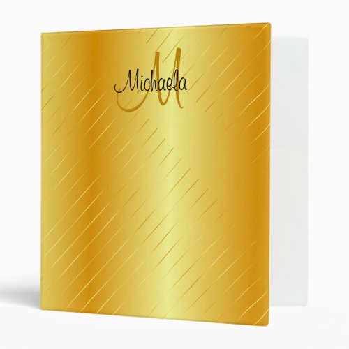 Custom Monogram Elegant Faux Gold Template 3 Ring Binder