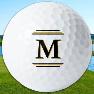 Custom Monogram Elegant Gold Black Personalized Golf Balls