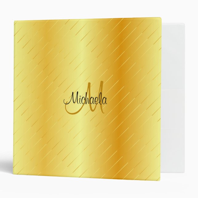Custom Monogram Elegant Gold Look Template 3 Ring Binder (Front/Inside)