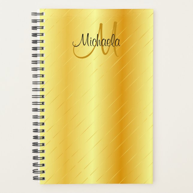 Custom Monogram Elegant Gold Look Template Planner (Front)