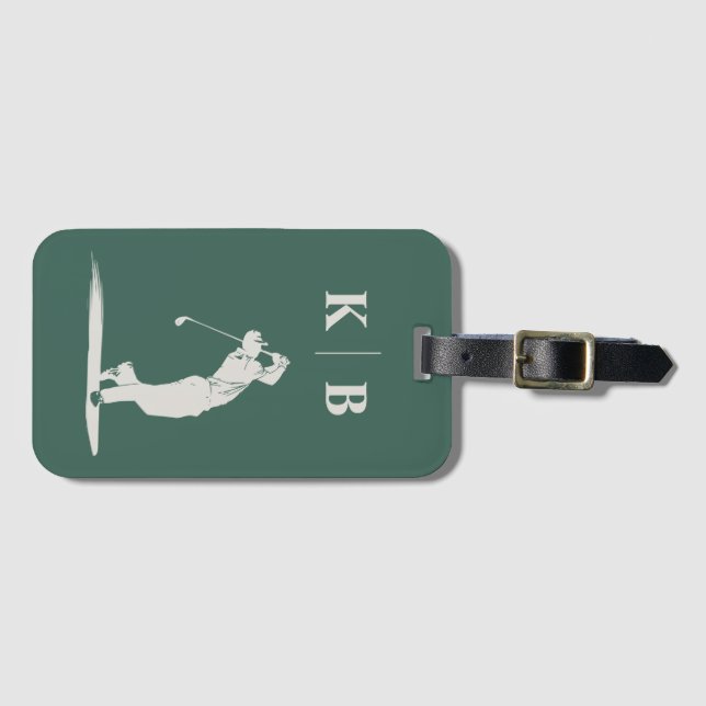 Custom Monogram Elegant Green Personalized Golf Luggage Tag (Front Horizontal)