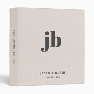 Custom Monogram Elegant Ivory Leather Print 3 Ring Binder