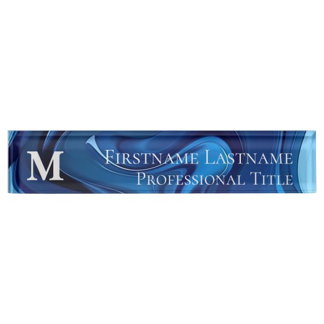 Custom Monogram Elegant Modern Abstract Acrylic Desk Name Plate (Front)