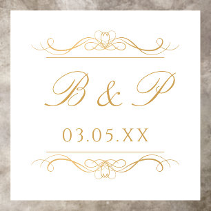 Custom Monogram Elegant Modern Gold Script Wedding Floor Decals