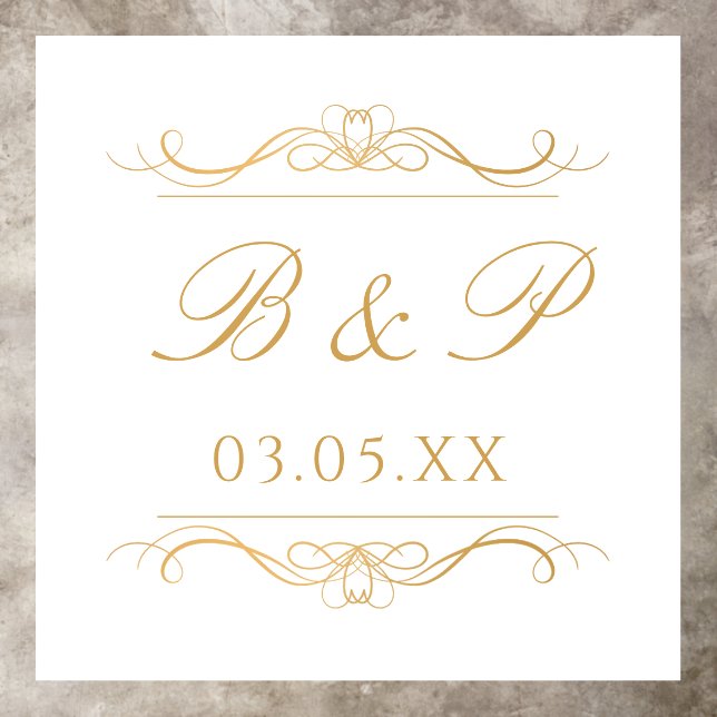 Custom Monogram Elegant Modern Gold Script Wedding Floor Decals (Insitu)
