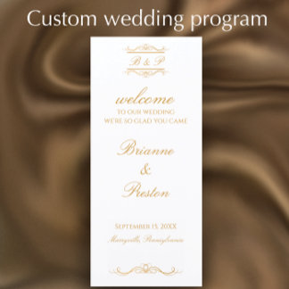 Custom Monogram Elegant Modern Gold Wedding Program