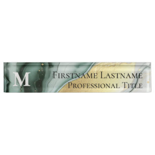 Custom Monogram Elegant Modern Marble Acrylic Desk Name Plate