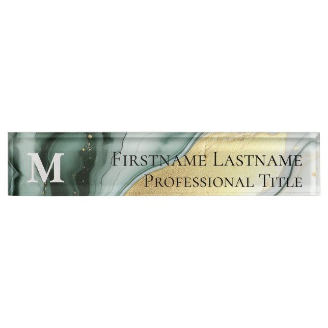Custom Monogram Elegant Modern Marble Acrylic Desk Name Plate (Front)
