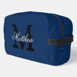 Custom monogram elegant navy blue toiletry bag