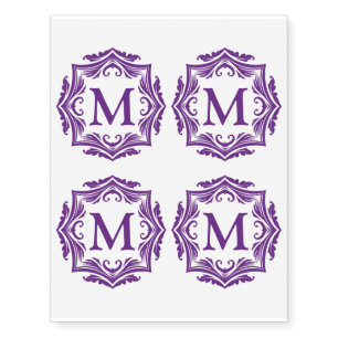 Custom Monogram Elegant Purple Letter M Temporary Tattoos