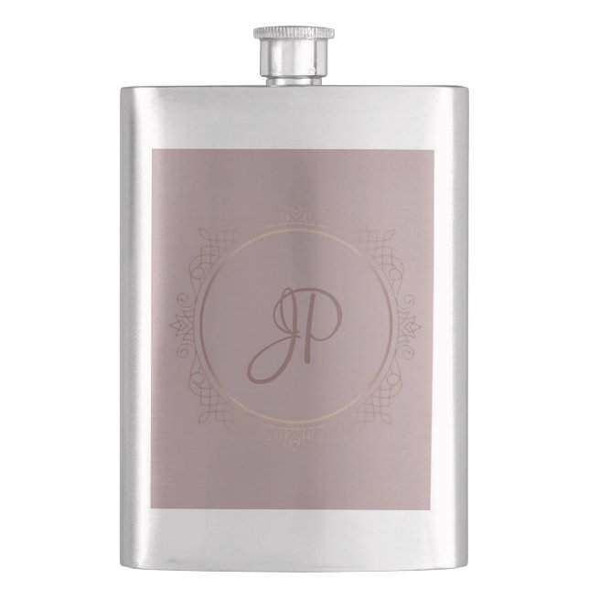 Custom Monogram Elegant Rose Gold Template Flask (Front)