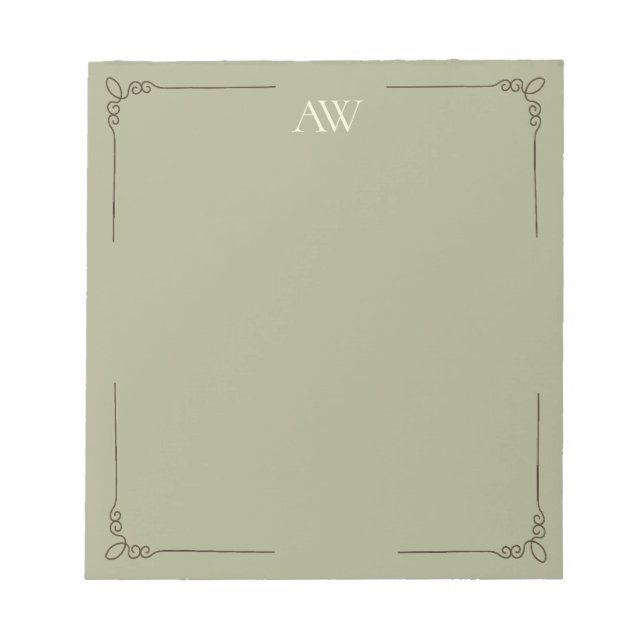 Custom Monogram | Elegant Sage Green Initial  Notepad (Front)
