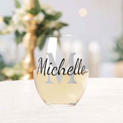 Custom monogram elegant stemless wine glass