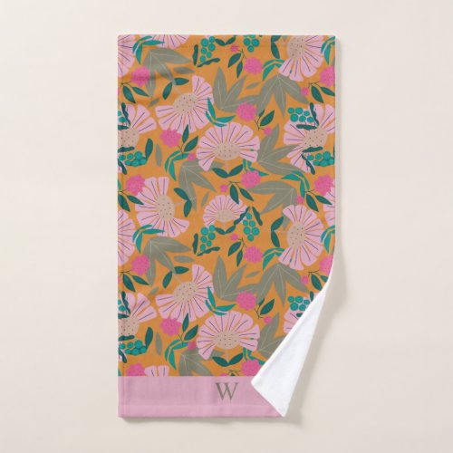 Custom monogram elegant stylish floral pretty hand towel 