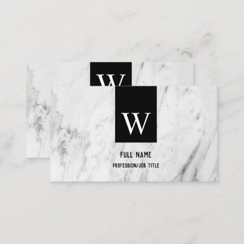 Custom Monogram Elegant White Marble Professional  Business Card