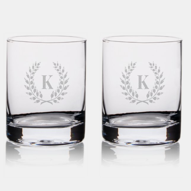 Custom Monogram Etched Whiskey Glass Set (Glassware)