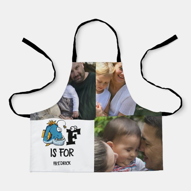Custom monogram F is for Fish cartoon illustration Apron (Front)
