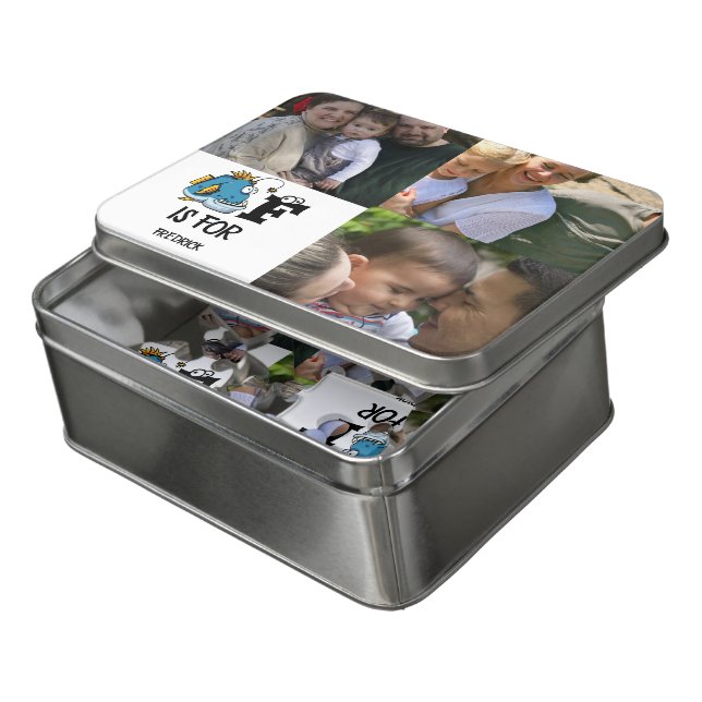 Custom monogram F is for Fish cartoon illustration Jigsaw Puzzle (Lid Open)