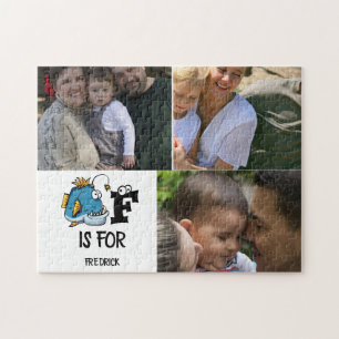 Custom monogram F is for Fish cartoon illustration Jigsaw Puzzle