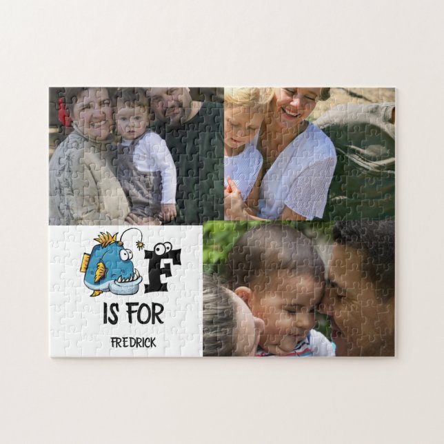 Custom monogram F is for Fish cartoon illustration Jigsaw Puzzle (Horizontal)
