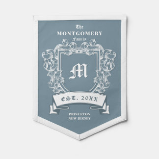 Custom Monogram Family Crest Coat Of Arms Blue Pennant