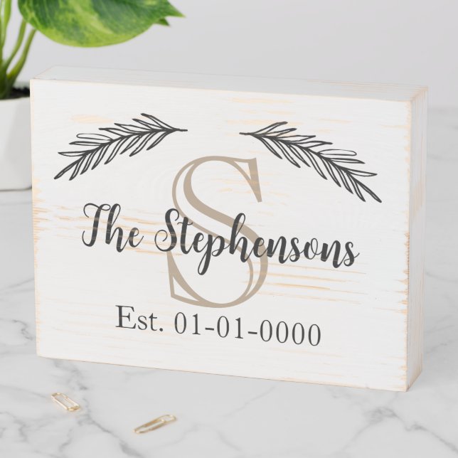 Custom Monogram Family Name Est Wood Photo Sign (In Situ Horizontal)