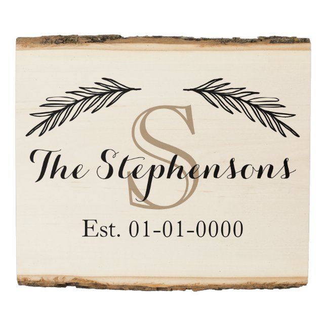 Custom Monogram Family Name Est Wood Photo Sign (Front)