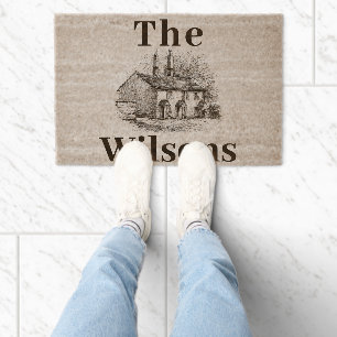 Custom Monogram Family Name Vintage Cottage House Fiber Doormat