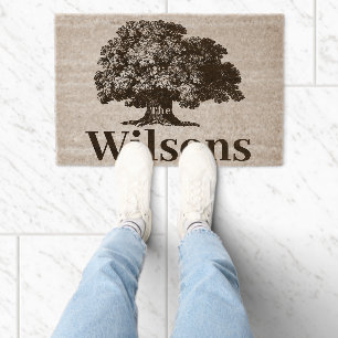 Custom Monogram Family Name Vintage Tree Fiber Doormat
