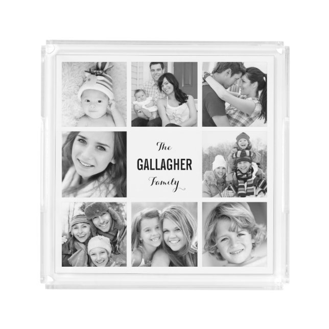 Custom Monogram Family Photo Collage Acrylic Tray (Front)