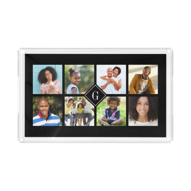 Custom Monogram Family Photo Collage Acrylic Tray (Front)