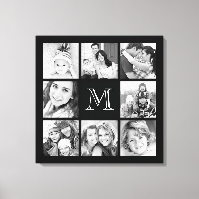 Custom Monogram Family Photo Collage Canvas Print (Front)