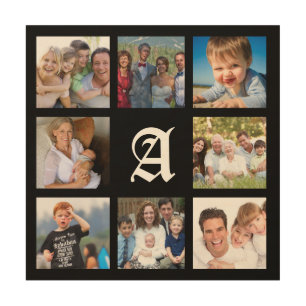 Custom Monogram Family Photo Collage Canvas Wood Wall Decor
