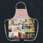 Custom Monogram Family Photo Collage Dusty Pink Apron<br><div class="desc">Perfect gift for Mother's Day,  Birthday,  or the Holidays: A modern apron customized with ten of your personal favorite photos as well as a custom monogram and name in chic script typography. This is the dusty pink and white striped version.</div>