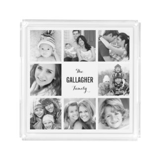 Custom Monogram Family Photo Collage Serving Tray