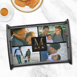 Custom Monogram Family Photo Collage Serving Tray