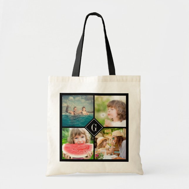 Custom Monogram Family Photo Collage Tote Bag (Front)