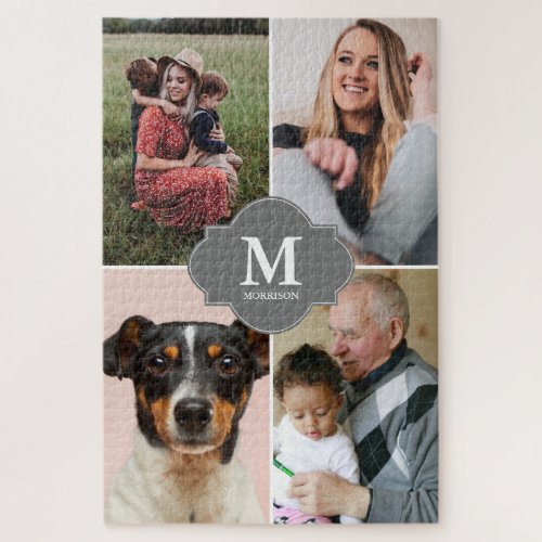 Custom Monogram Family pictures Vertical Photos Jigsaw Puzzle