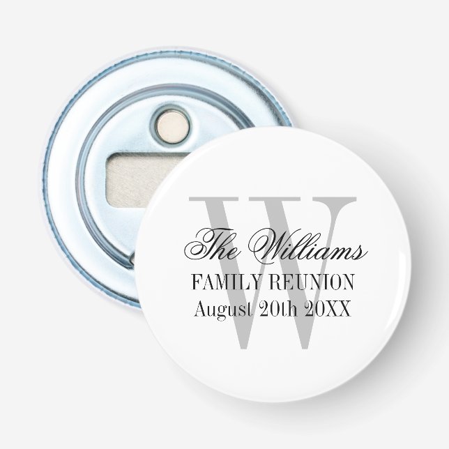 Custom monogram family reunion party favor gift bottle opener (Front)