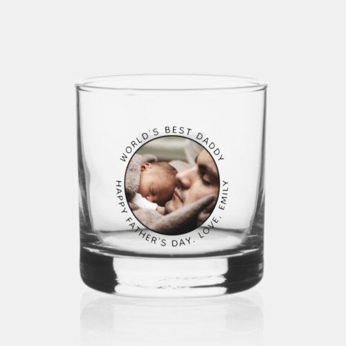 Custom Monogram Fathers Day Cute Minimalist Photo Whiskey Glass