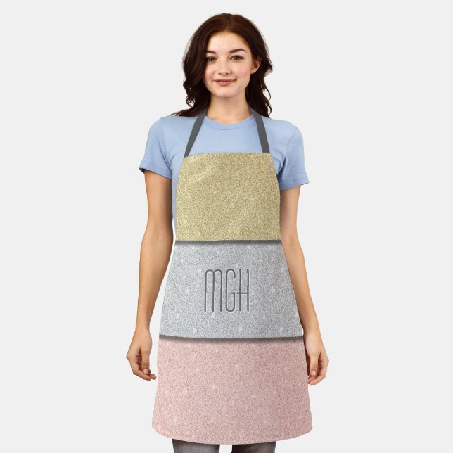 Custom Monogram Faux Glitter Bling Apron (Worn)
