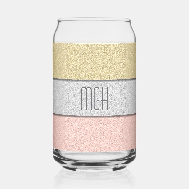 Custom Monogram Faux Glitter Bling Can Glass (Front)