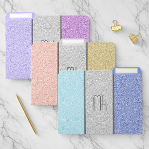 Custom Monogram Faux Glitter Bling file folder set