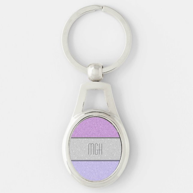 Custom Monogram Faux Glitter Bling Keychain (Front)
