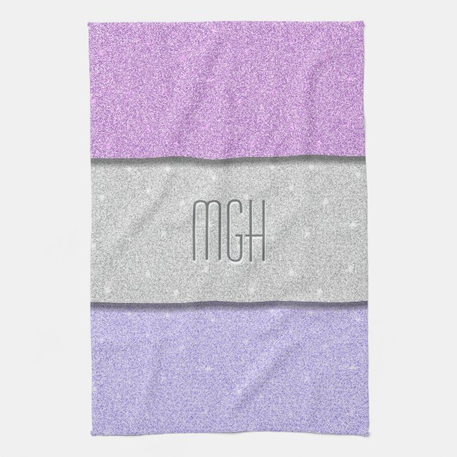 Custom Monogram Faux Glitter Bling Kitchen Towel (Vertical)