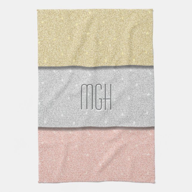 Custom Monogram Faux Glitter Bling Kitchen Towel (Vertical)