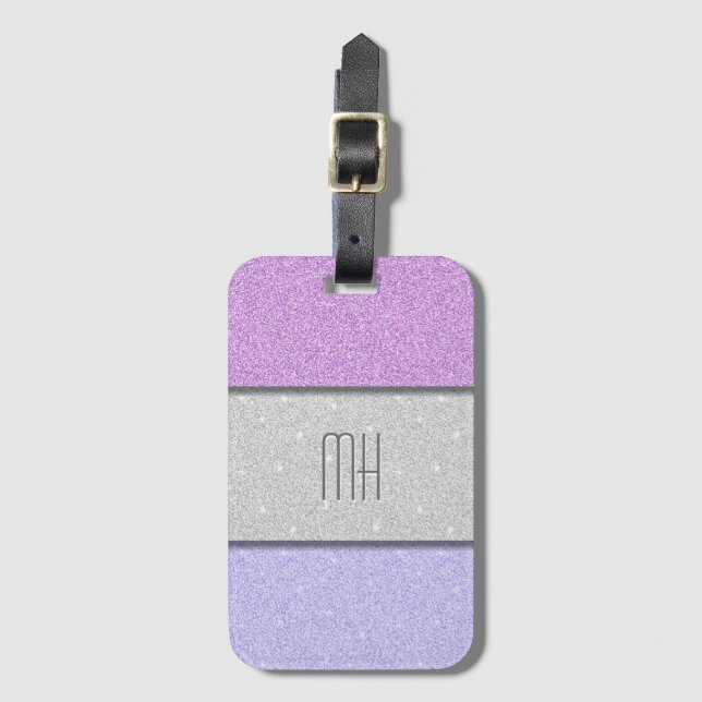 Custom Monogram Faux Glitter Bling Luggage Tag (Front Vertical)