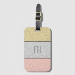 Custom Monogram Faux Glitter Bling Luggage Tag