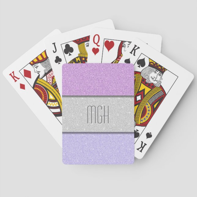 Custom Monogram Faux Glitter Bling Poker Cards (Back)